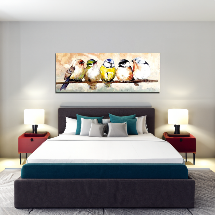 Chrysanthemum Wooden Frame Birds On Branch On Canvas