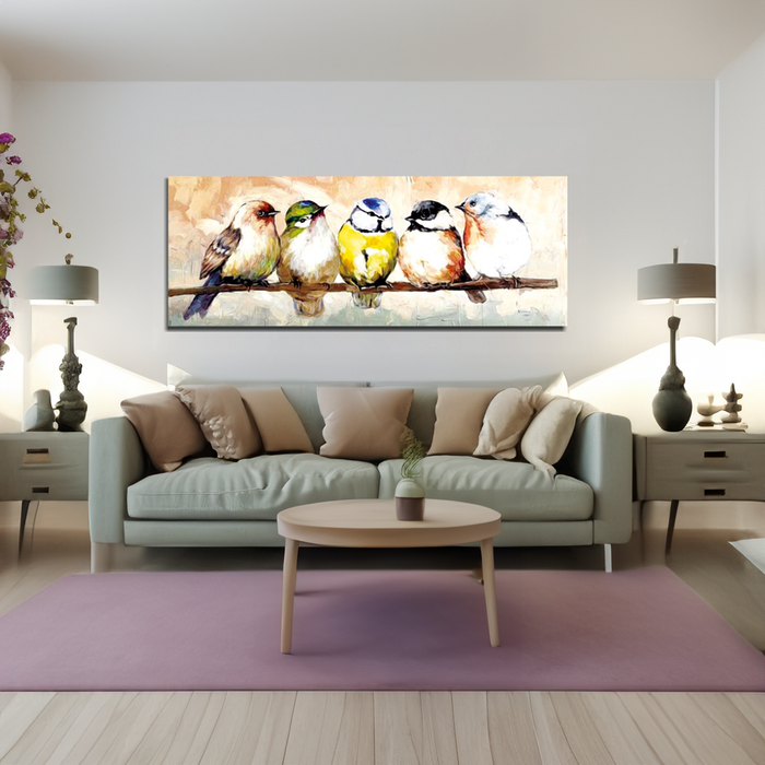 Chrysanthemum Wooden Frame Birds On Branch On Canvas