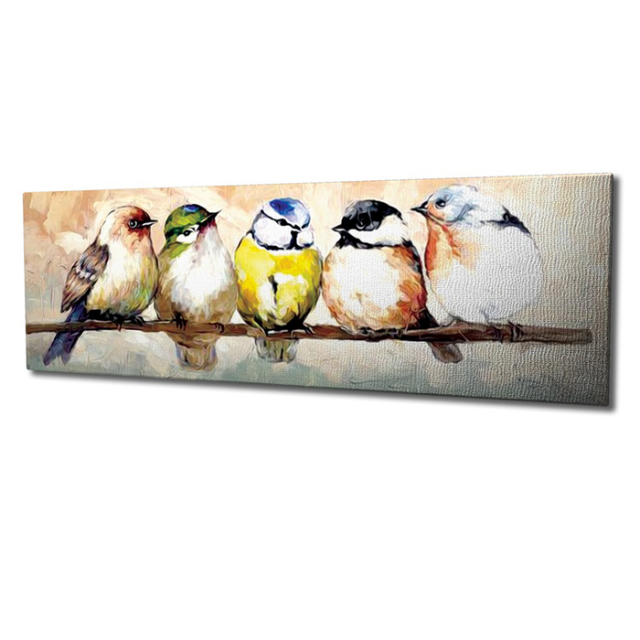 Chrysanthemum Wooden Frame Birds On Branch On Canvas