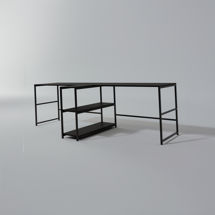 Boston Double 95'' Wide Metal Frame Computer/Study Desk With Shelves