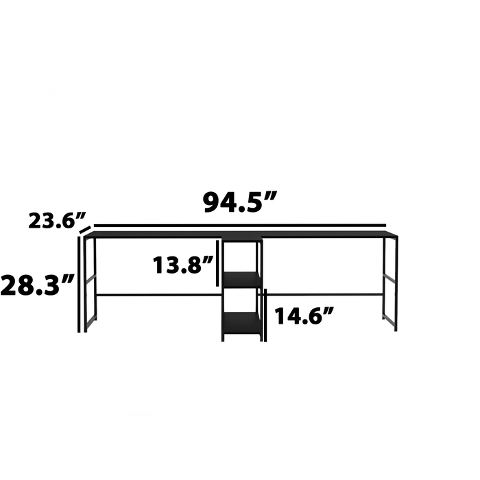 Boston Double 95'' Wide Metal Frame Computer/Study Desk With Shelves