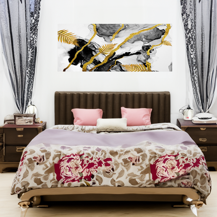 Helsinki Harmony of Black and Gold Wooden Frame On Canvas