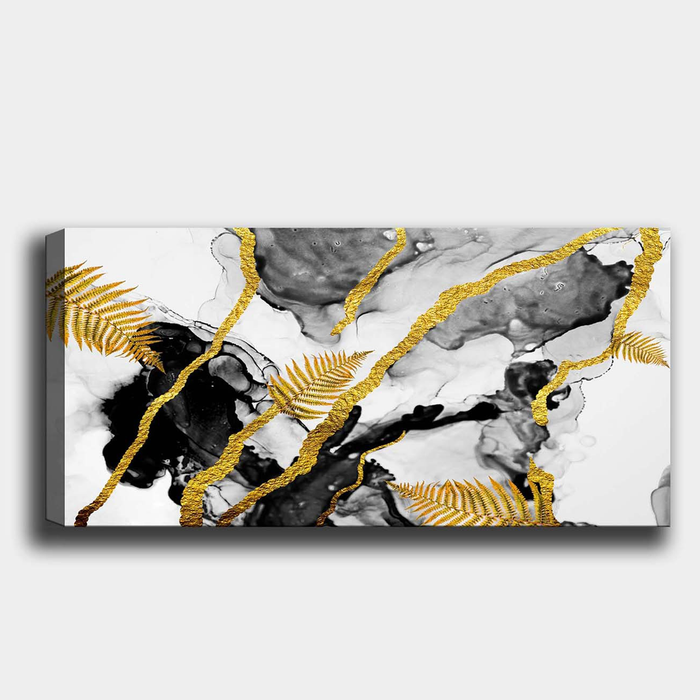 Helsinki Harmony of Black and Gold Wooden Frame On Canvas