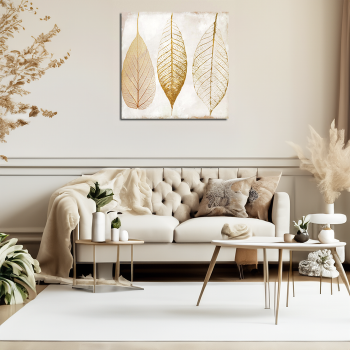 3 Gold Leaves on Canvas