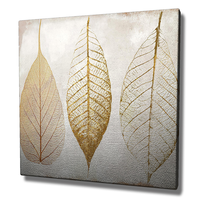 3 Gold Leaves on Canvas