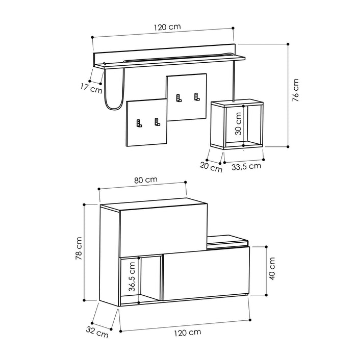 LA Hall Tree 53.5'' Wide with Bench and Shoe Storage