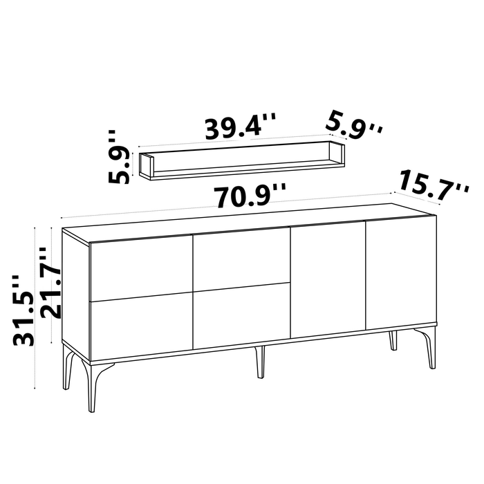 Phoenix Sapphire Oak Color Console Table with Wall Shelf