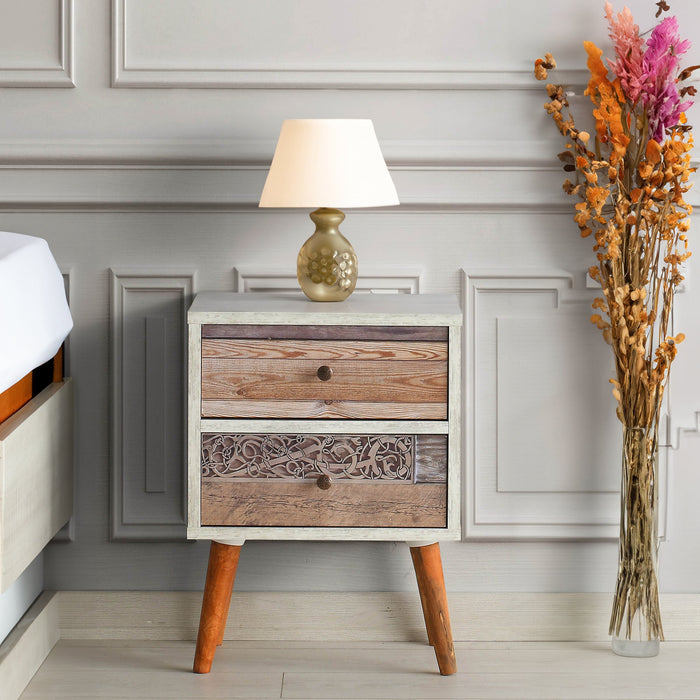 Olivia 2 - Drawer Nightstand in Brown/White/Gray/Beige