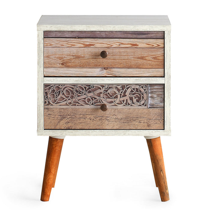 Olivia 2 - Drawer Nightstand in Brown/White/Gray/Beige