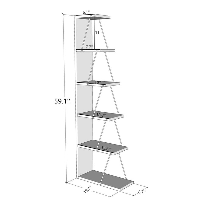 Stockholm 5-Tier Metal Frame Corner Bookcase