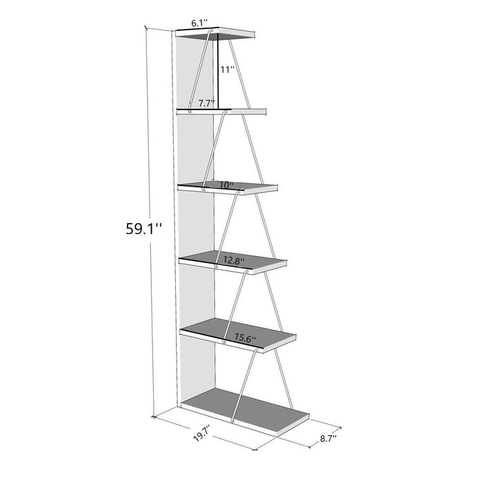 Malmö 5-Tier Metal Frame Corner Bookcase