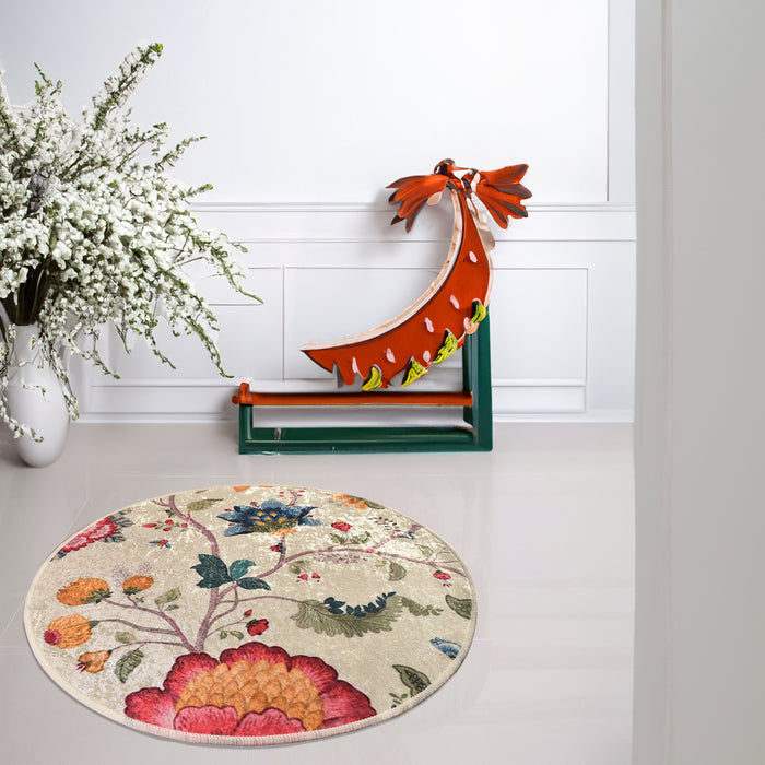 Stavanger Round Floral Machine Washable Rug