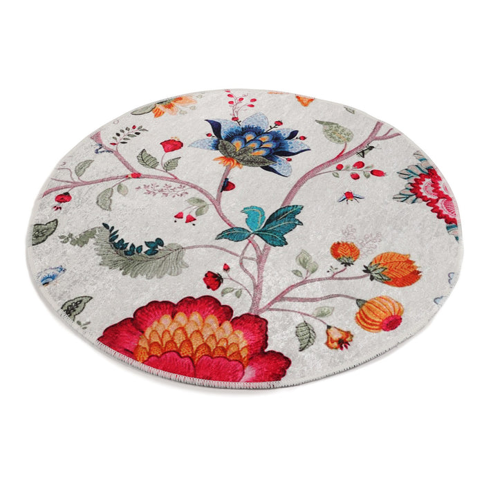 Stavanger Round Floral Machine Washable Rug