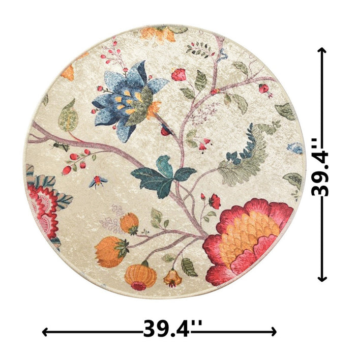 Stavanger Round Floral Machine Washable Rug