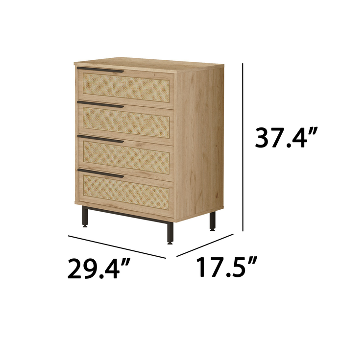 Harper Walnut and Oak 4 Drawer Dresser